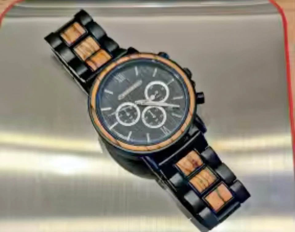 Engraved Walnut Wood Watch – Personalized Chronograph for Him
