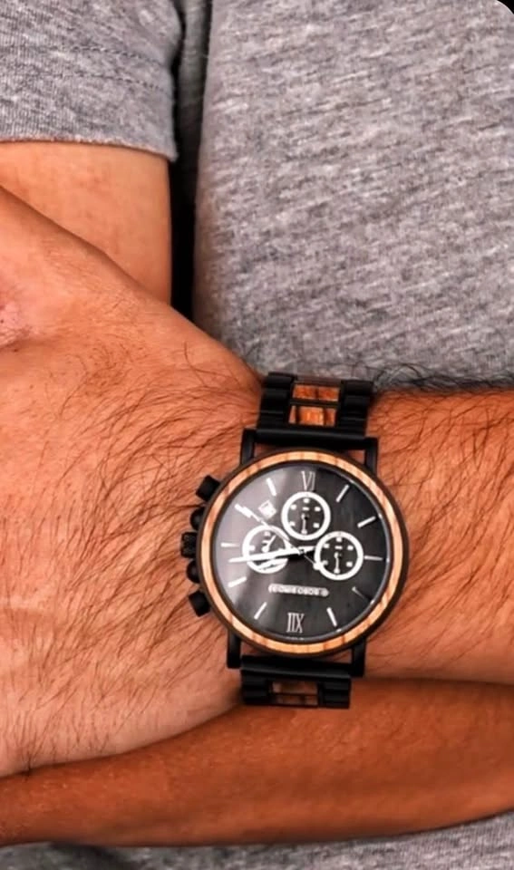 Engraved Walnut Wood Watch – Personalized Chronograph for Him - photo 3