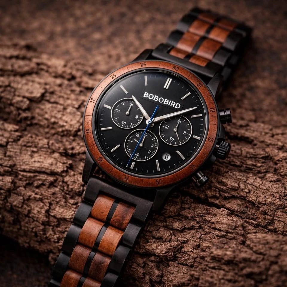 Engraved Walnut Wood Watch – Personalized Chronograph for Him - photo 4