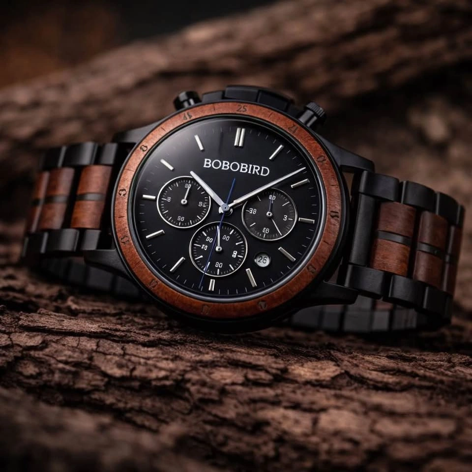 Engraved Walnut Wood Watch – Personalized Chronograph for Him - photo 5