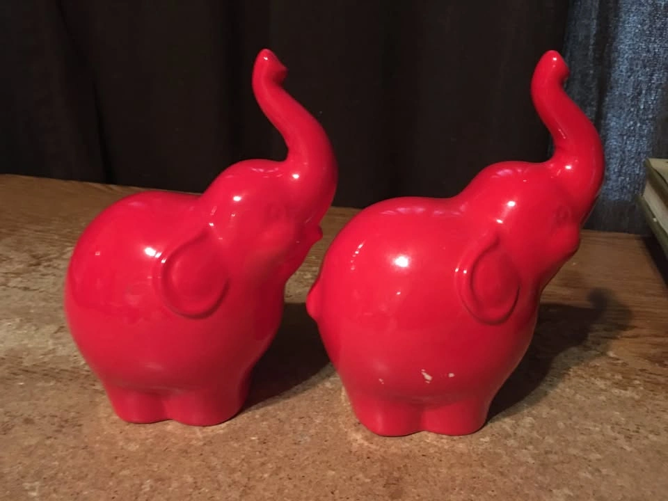 Two Enesco Red Elephants, Trunk Raised, 6.25" - photo 2