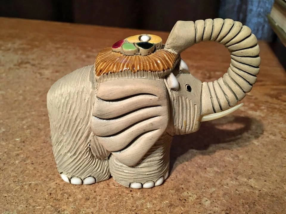 Artesania Rinconada Elephant Trunk Up Pottery Figure