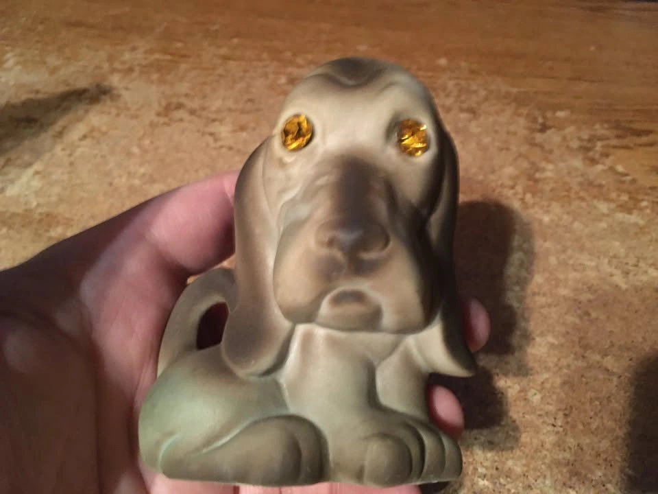 VINTAGE ROSELANE POTTERY BASSET HOUND DOG PUPPY FIGURINE RHINEST - photo 3