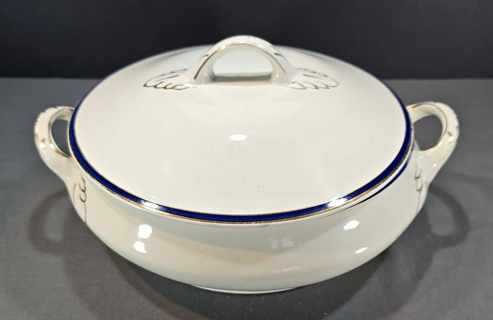White Enamel Tureen with Blue Rim by Swinnertons Ltd