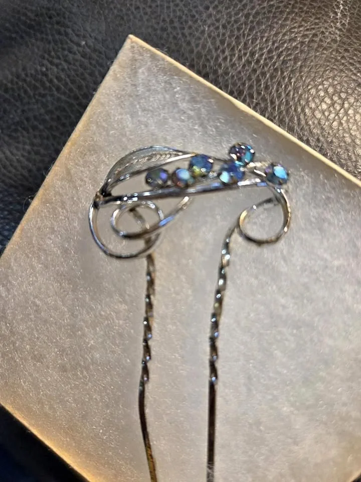 Silver With Blue Stones Hat/Hair Pin