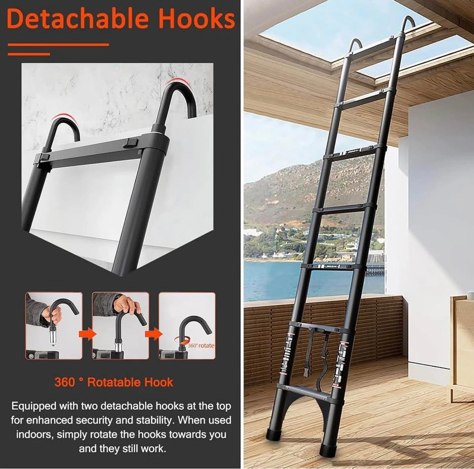 Telescopic Ladder 16 Feet - Aluminum Ladder with Hooks - photo 3