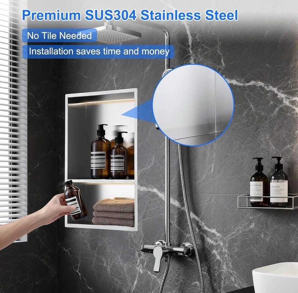 MENATT 12x18" Stainless Steel Shower Niche w/ LED Lights - photo 4