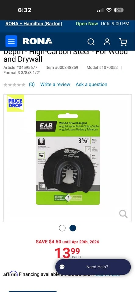EAB 3 3/8" Wood & Drywall Angled Oscillating Saw Blades - photo 3