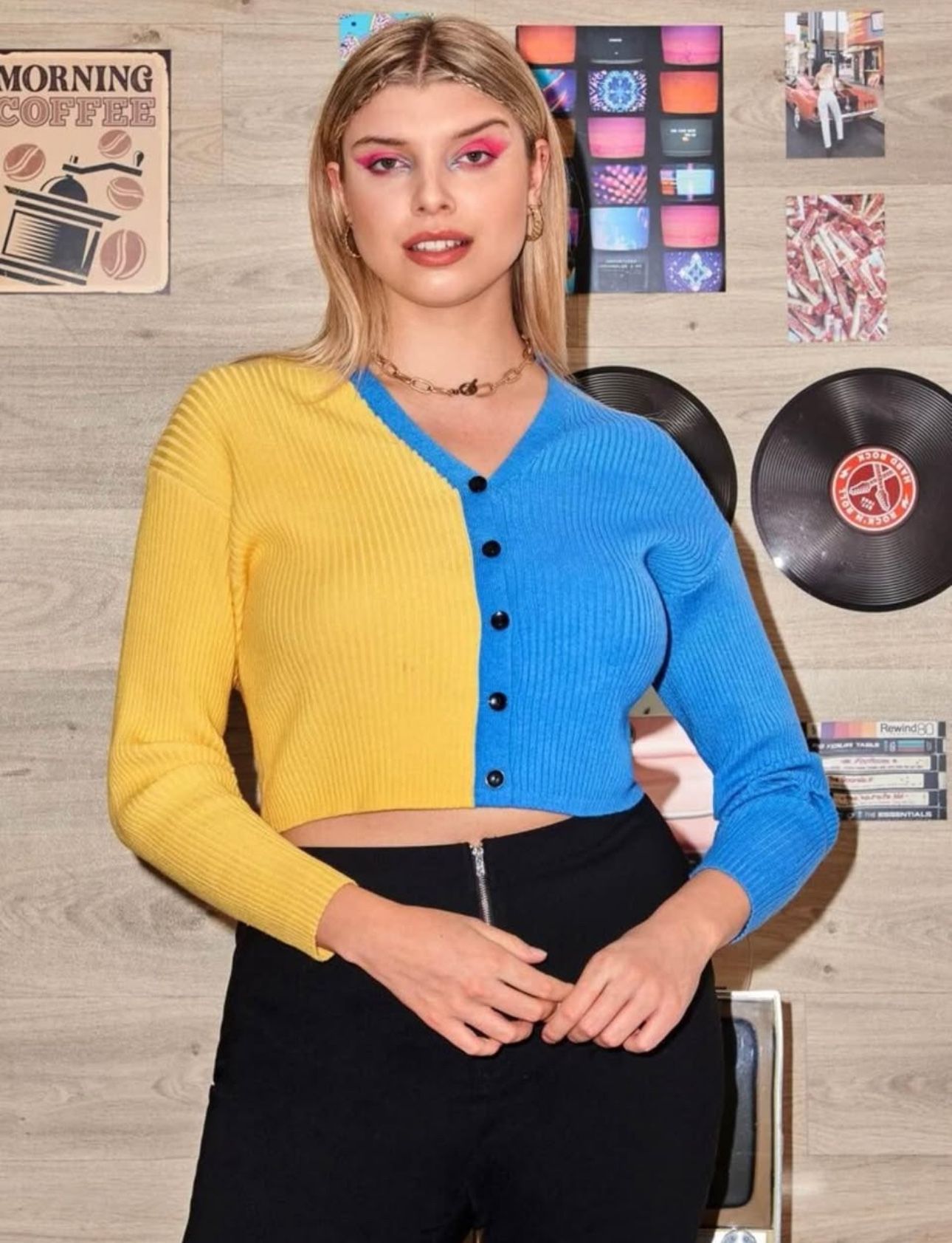 Qutie Plus Color Block Rib Knit Cardigan