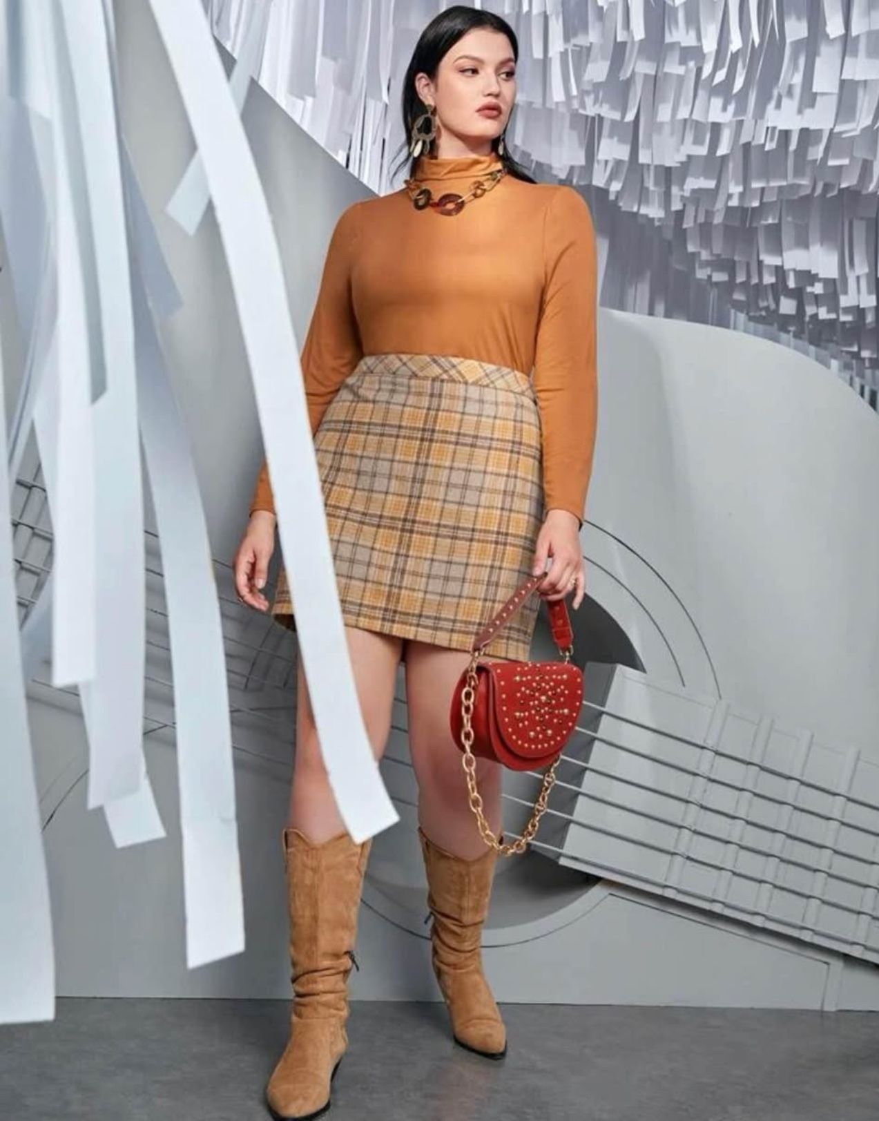 Plus Tartan Print Straight Skirt - photo 3