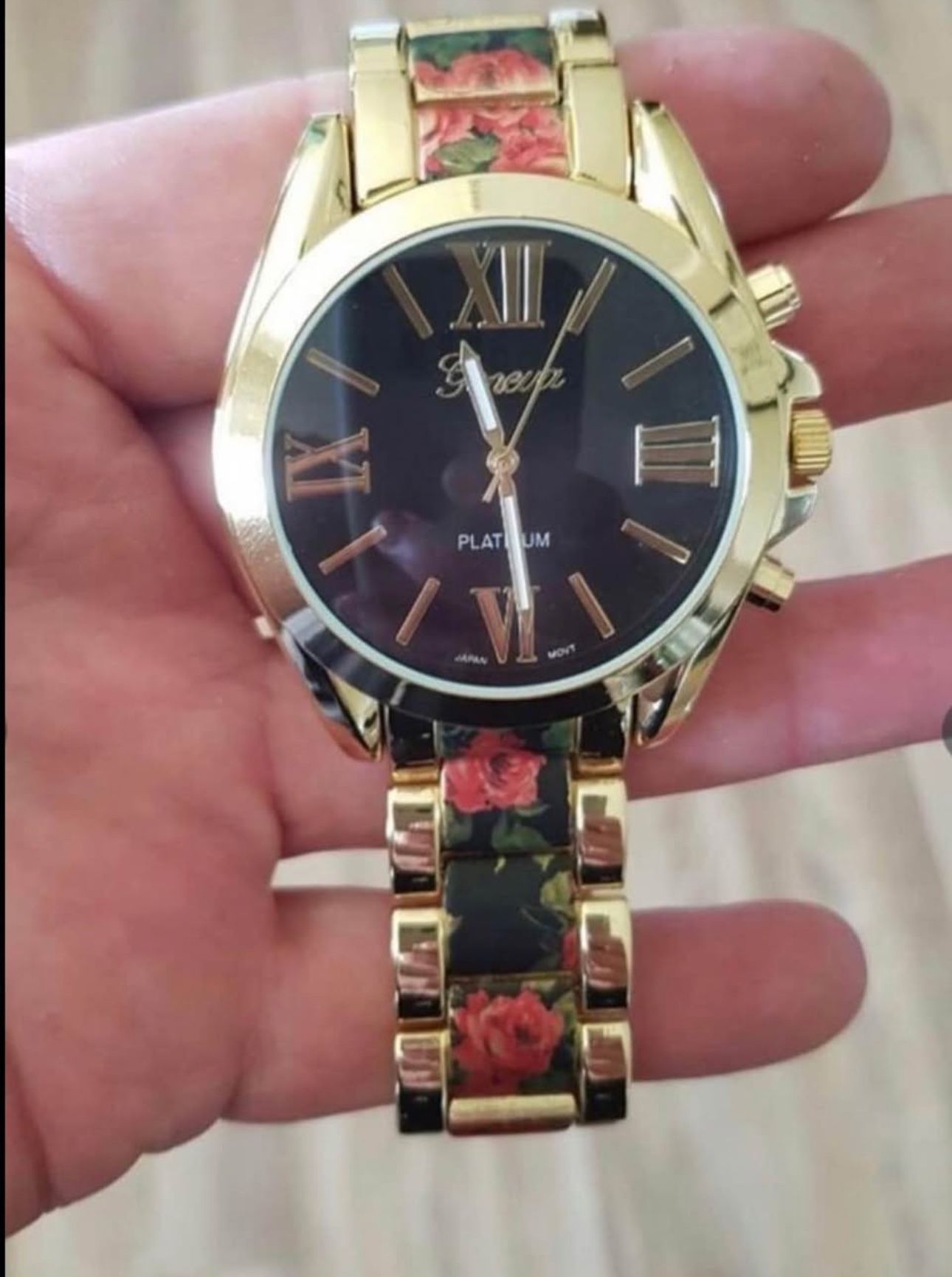 Geneva Platinum Floral Roman Numeral Analog Watch - photo 4