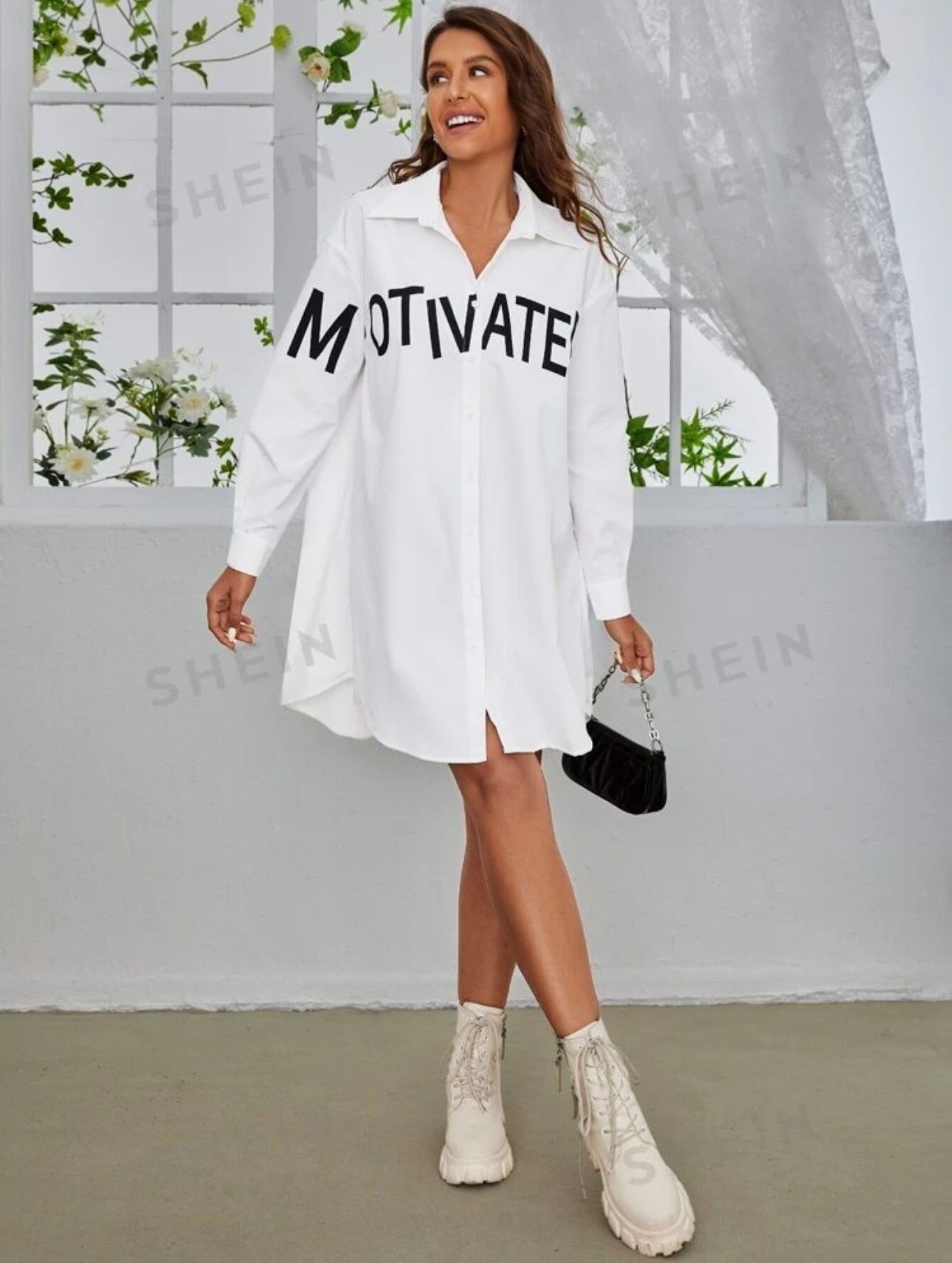 Essnce Letter Graphic Button Front Dress