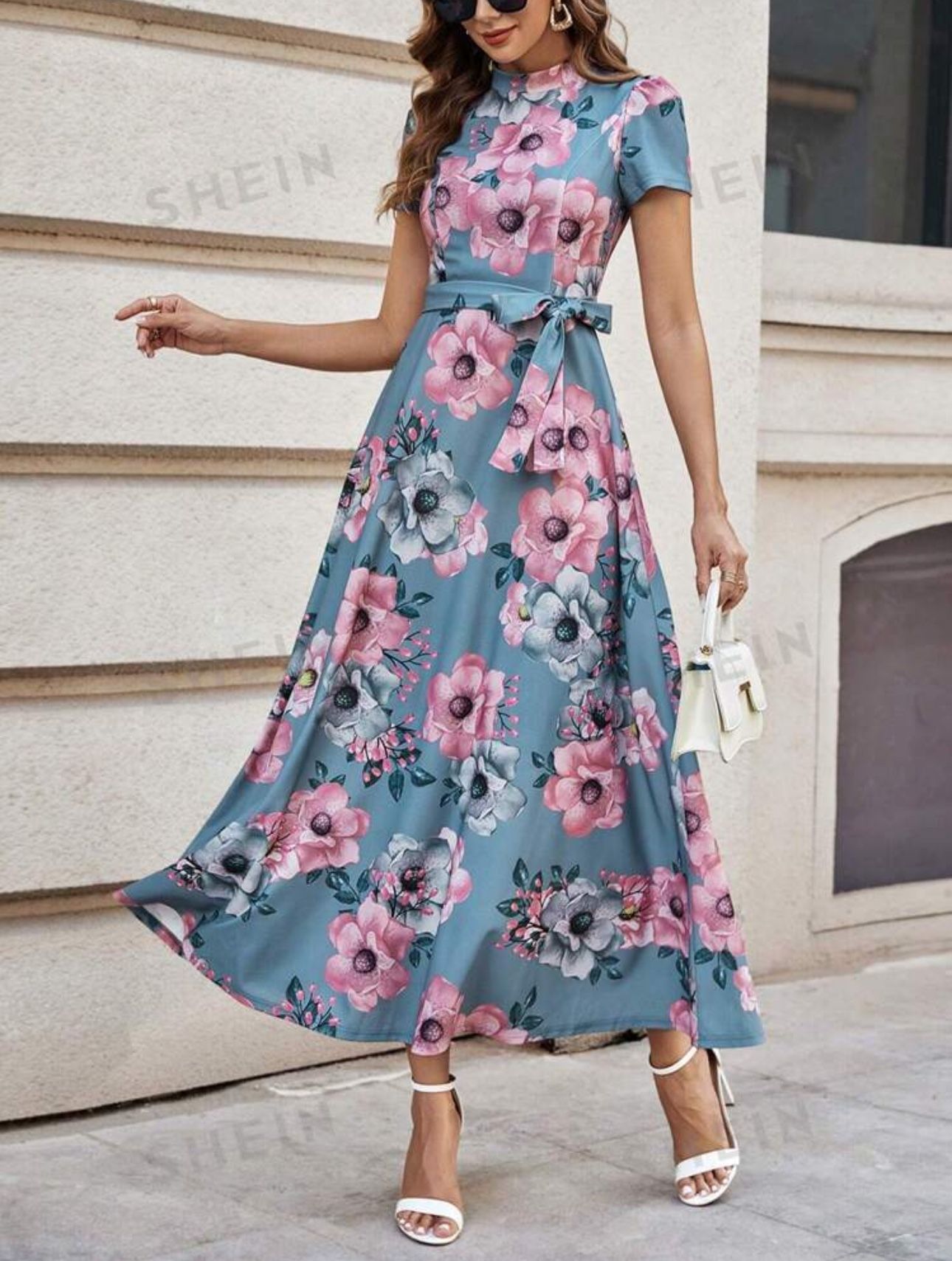 Floral Print Belted Dress