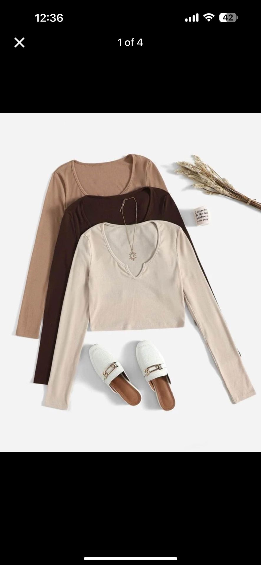 3pcs Solid Notched Neck Tee