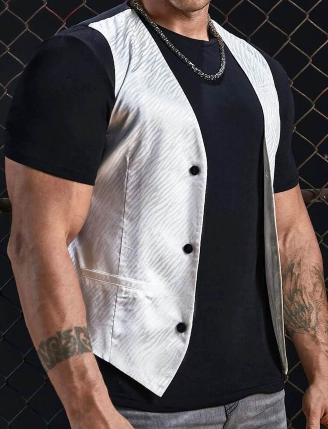 Men Two Tone Button Front Vest Blazer Without Tee