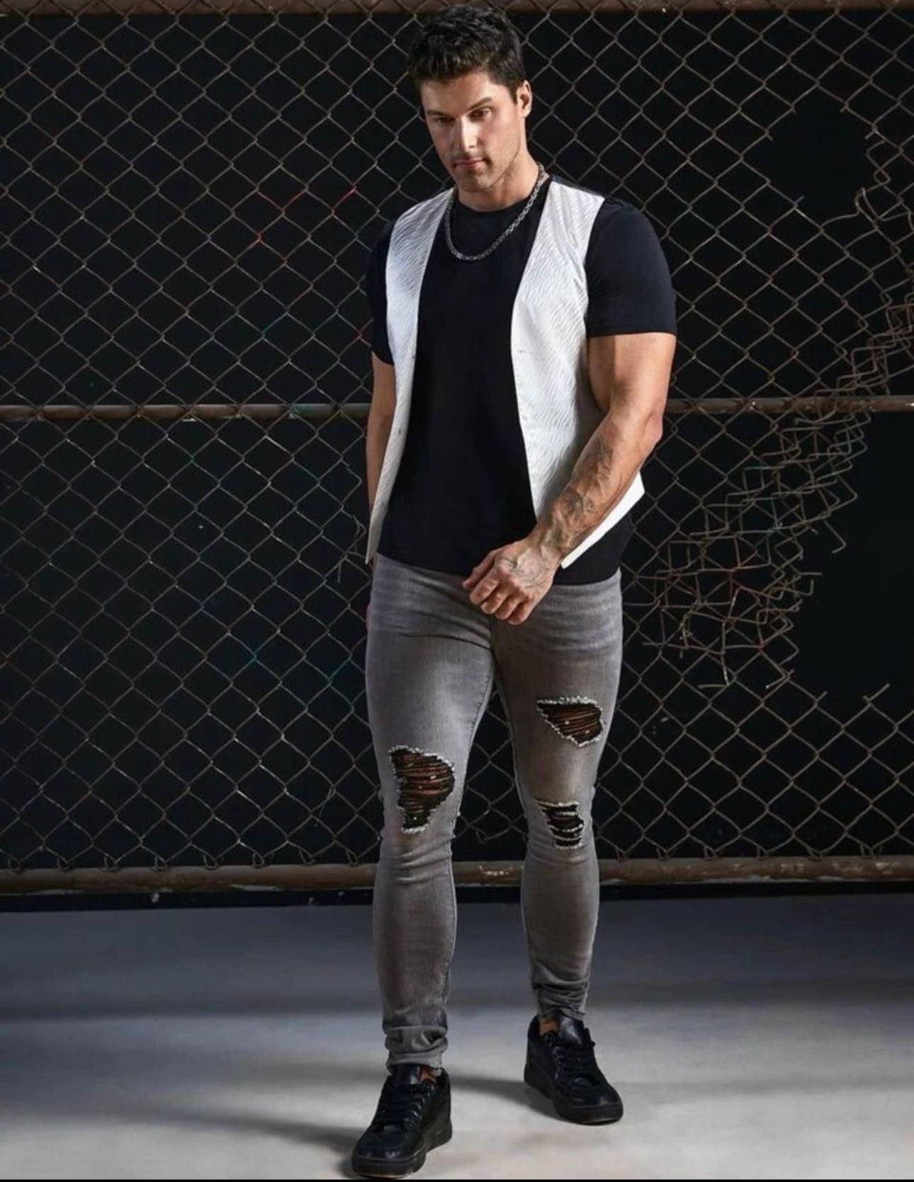 Men Two Tone Button Front Vest Blazer Without Tee - photo 3