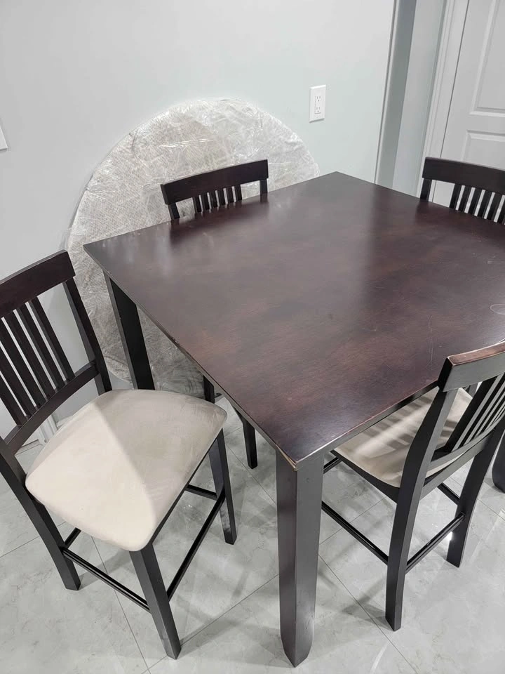 Dark Brown Square Dining Table with 4 Counter Height Chairs - photo 3