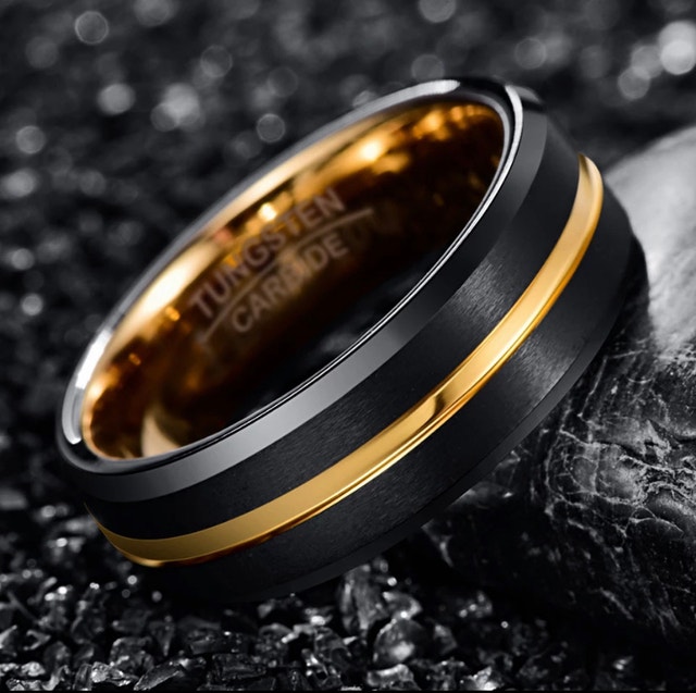Tungsten Ring for men two tone black gold