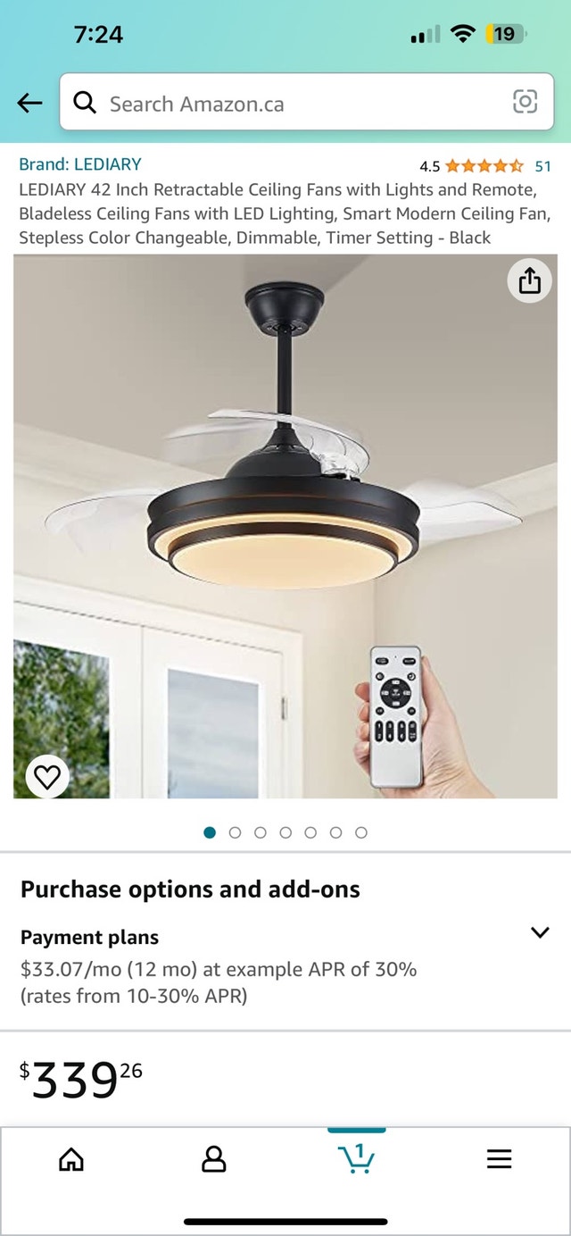 Ceiling Fan with LED Light Blade less Retractable - Brand New