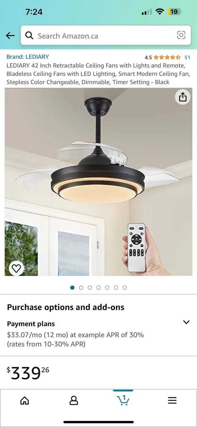 Ceiling Fan with LED Light Blade less Retractable - Brand New