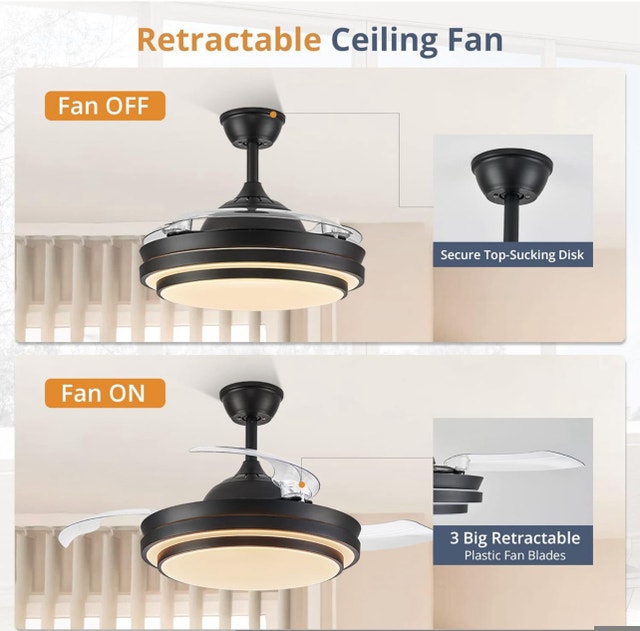 Ceiling Fan with LED Light Blade less Retractable - Brand New - photo 5