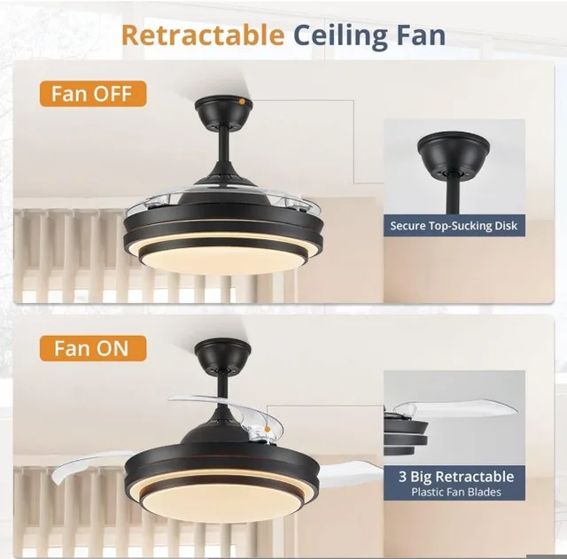 Ceiling Fan with LED Light Blade less Retractable - Brand New - photo 5