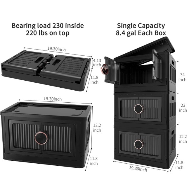 Foldable Storage Bins - 3 Pack Stackable Plastic with Lid - photo 3