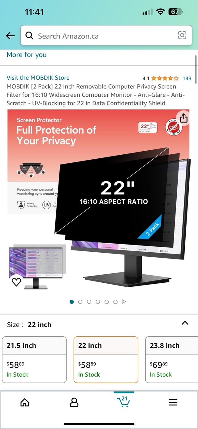 2 Pack Computer Privacy Screen Filter 22 Inches