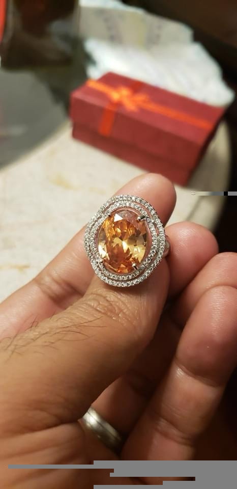 Sterling silver ring beautiful champagne cubic zirconia S925 - photo 2