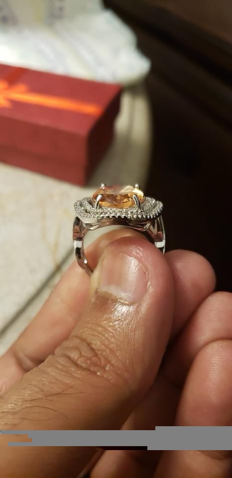 Sterling silver ring beautiful champagne cubic zirconia S925 - photo 3