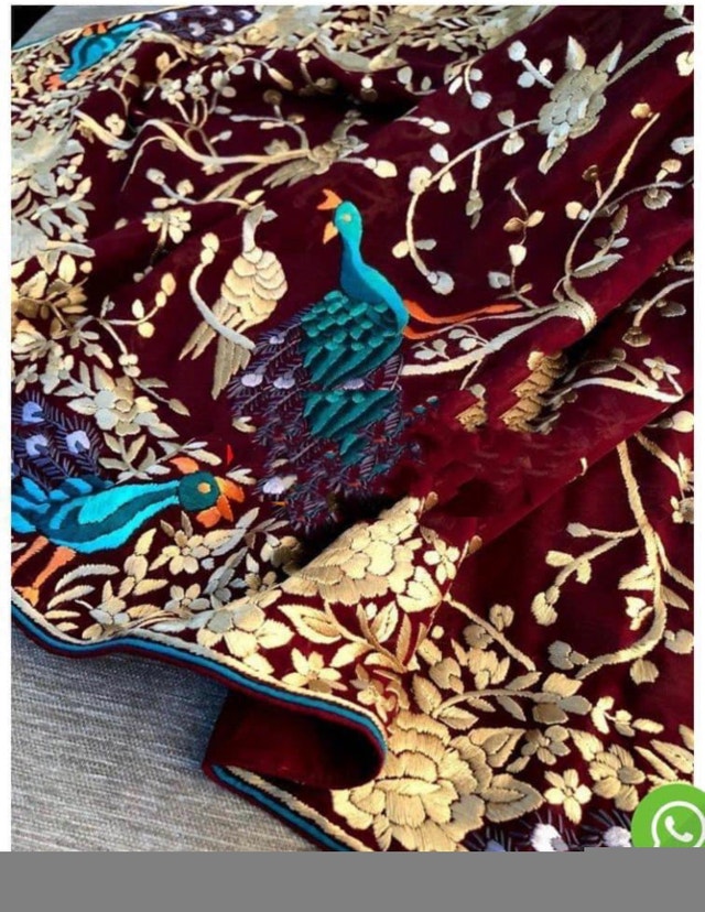 Parsi Gara Hand Crafted Pure Georget Maroon Dupatta Embroidery - photo 2