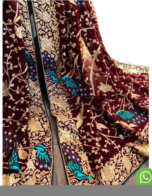 Parsi Gara Hand Crafted Pure Georget Maroon Dupatta Embroidery - photo 5