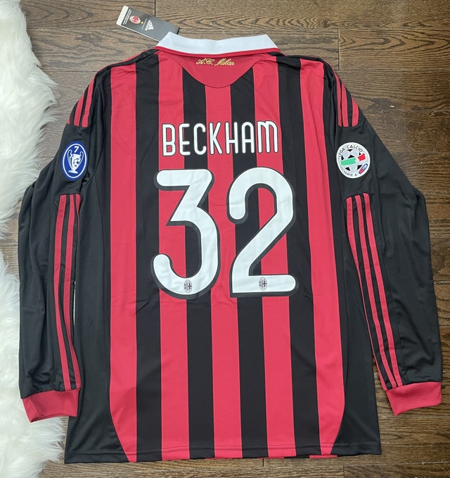 AC Milan 2009-10 Retro David Beckham Soccer Jersey - Long Sleeve
