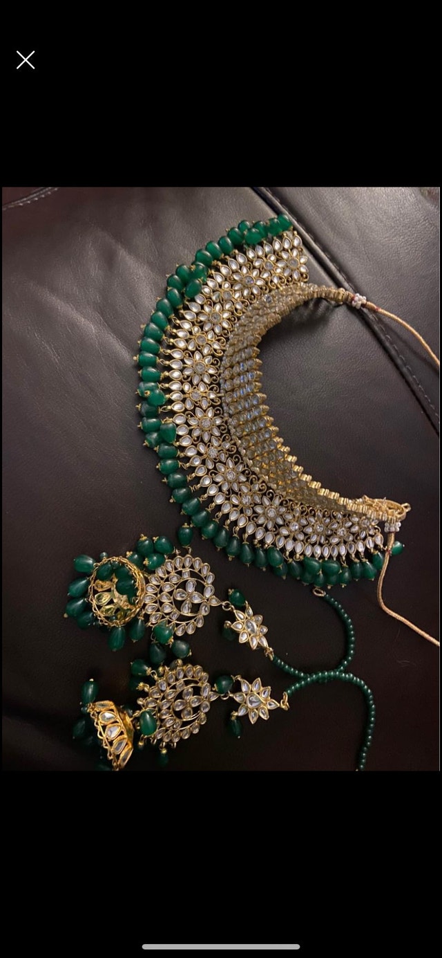 Indian Kundan Emerald Green Jewellery Set - photo 2