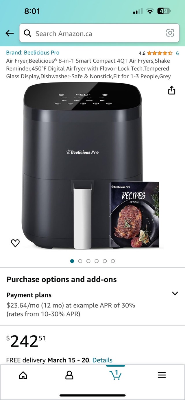 Air Fryer 8-in-1 Digital Glass Display Compact 4Qt - Brand New