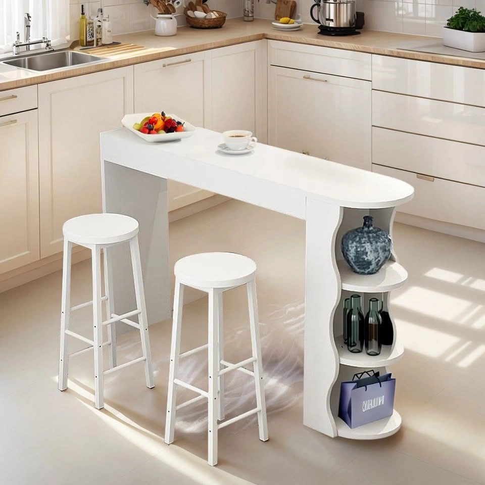 Contemporary Counter Table and Chairs Set - 3-Tier Shelf