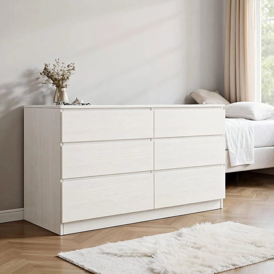 Modern White Storage Dresser - Multiple Compartments