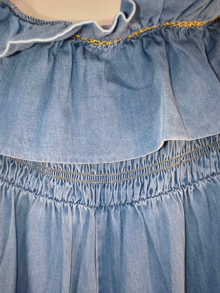 MISA Los Angeles Denim Off-the-Shoulder Wide Leg Jumpsuit S - photo 4