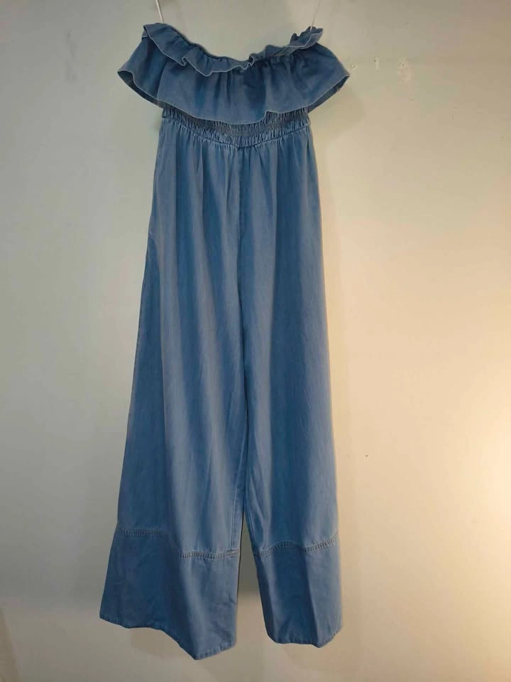 MISA Los Angeles Denim Off-the-Shoulder Wide Leg Jumpsuit S - photo 5