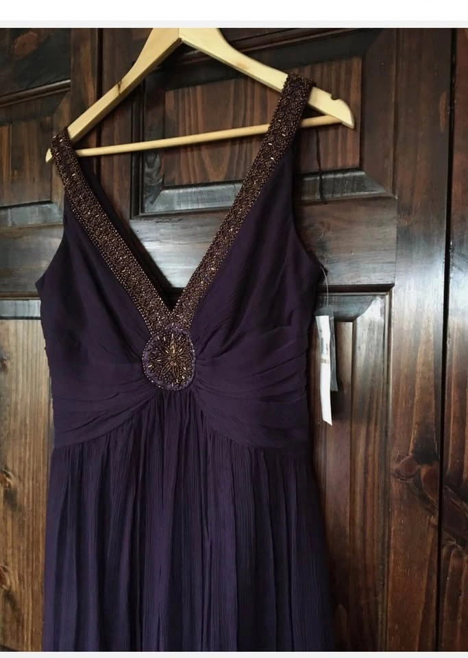 Maggy London Womens 6 Purple Silk Beaded V Neck Dress - photo 2