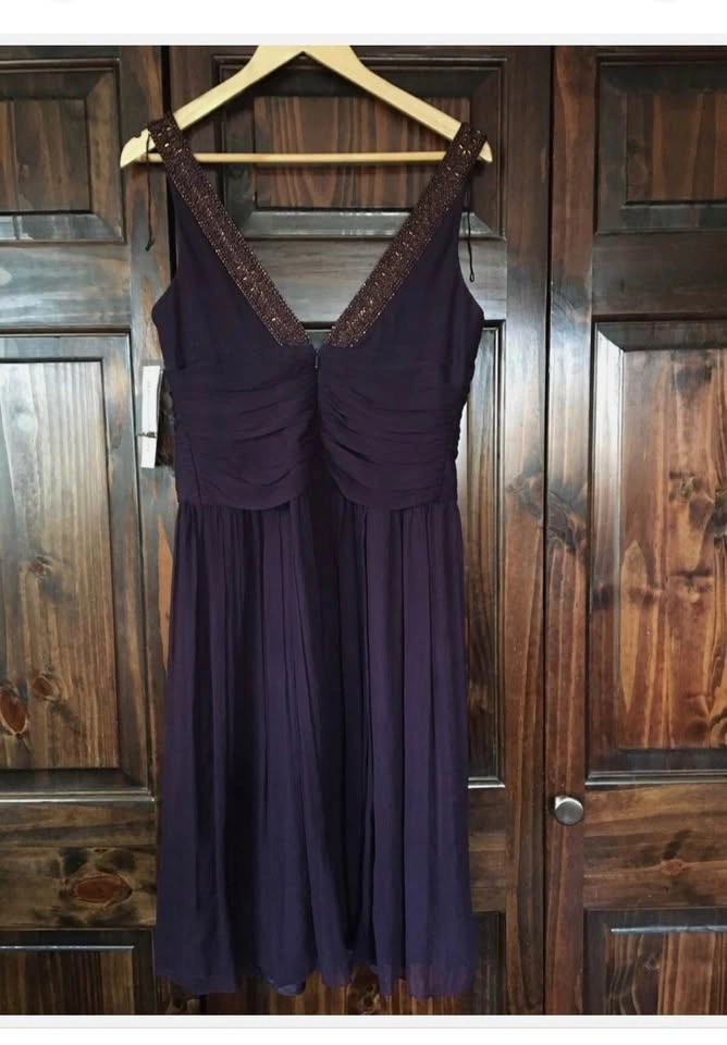 Maggy London Womens 6 Purple Silk Beaded V Neck Dress - photo 3