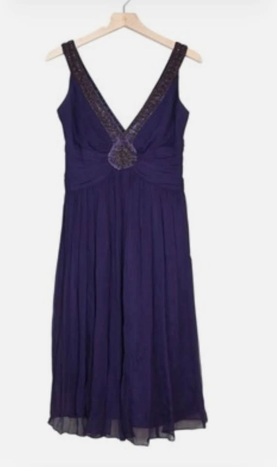 Maggy London Womens 6 Purple Silk Beaded V Neck Dress - photo 4