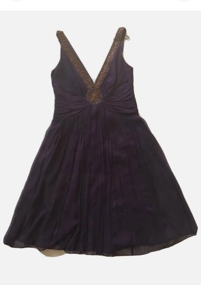 Maggy London Womens 6 Purple Silk Beaded V Neck Dress - photo 5