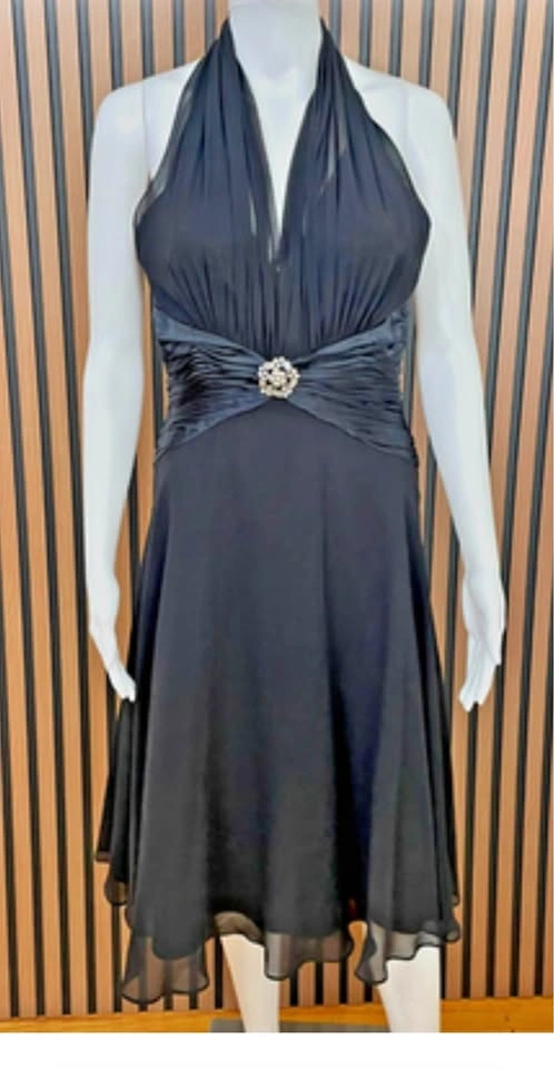 Maggy London Black Silk Halter Midi Dress, Size 6
