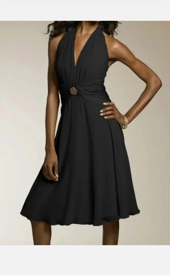 Maggy London Black Silk Halter Midi Dress, Size 6 - photo 2