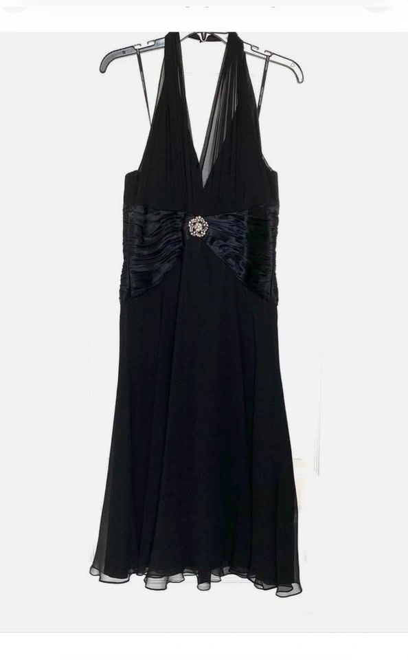 Maggy London Black Silk Halter Midi Dress, Size 6 - photo 3