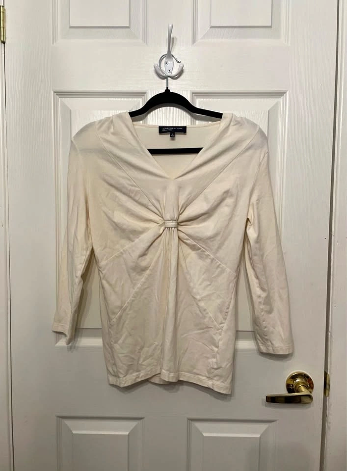 Cream Twist-Front Long Sleeve Top, S