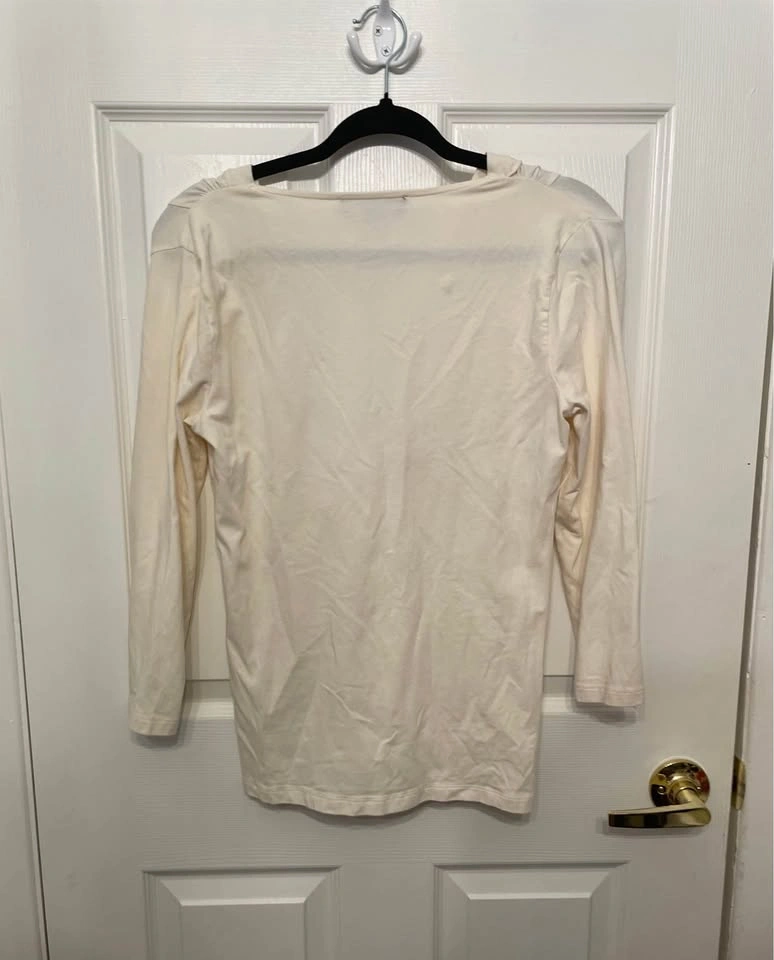 Cream Twist-Front Long Sleeve Top, S - photo 2