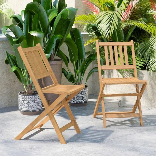 Acacia Wood Folding Bistro Chairs, Natural (Qty: 4)