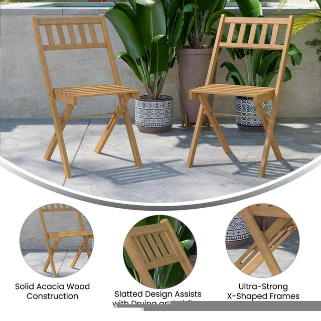 Acacia Wood Folding Bistro Chairs, Natural (Qty: 4) - photo 3
